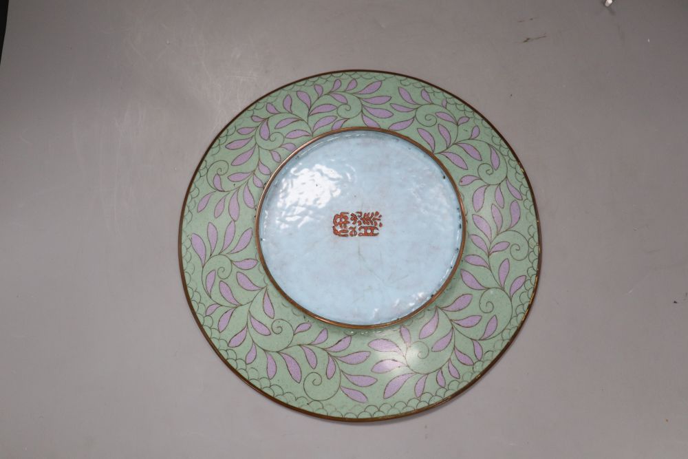 A cloisonne plate, diameter 30cm and a pair of Japanese Kutani vases